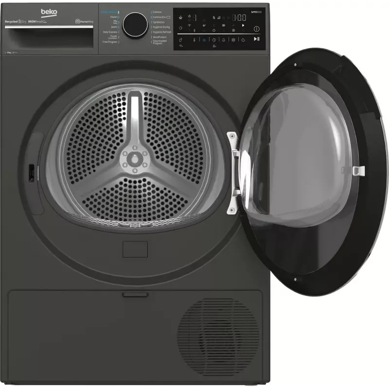 Džiovinimo mašina BEKO B5T89243M – laisvai pastatoma, šilumos siurblio, 9 kg, juoda, 598×672×846 mm