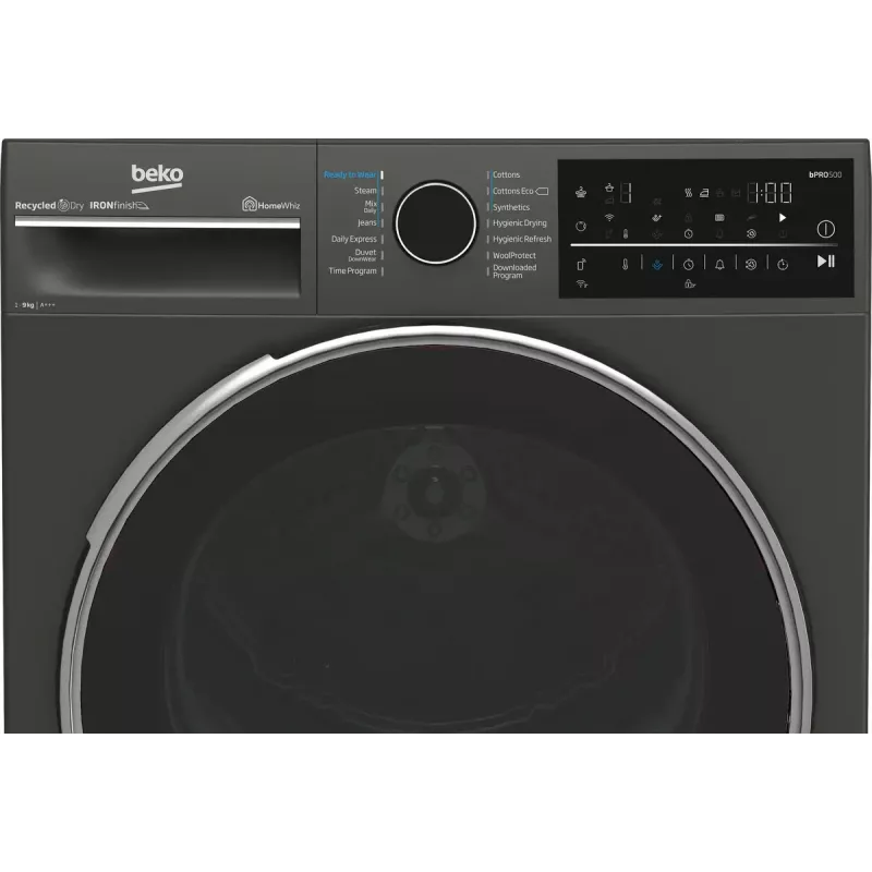 Džiovinimo mašina BEKO B5T89243M – laisvai pastatoma, šilumos siurblio, 9 kg, juoda, 598×672×846 mm
