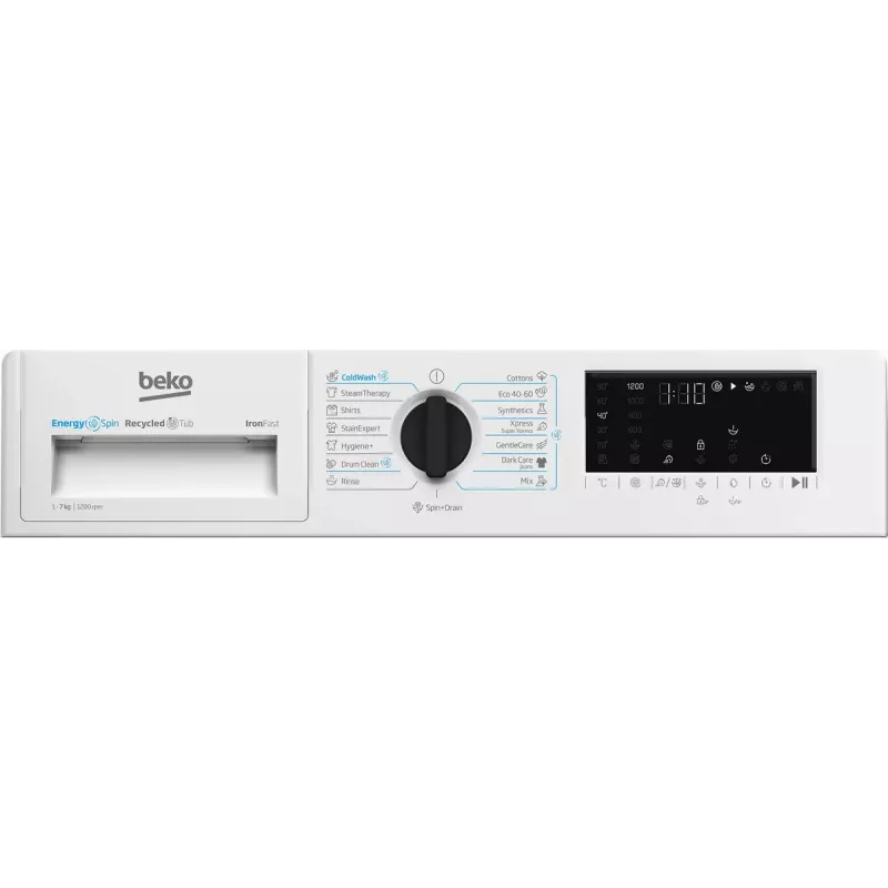 Skalbimo mašina BEKO B3WBT671415W – 7 kg, 1200 aps./min., A klasė, 60×55×82 cm, skaitmeninis ekranas, garo funkcija, nerūdijančio plieno būgnas