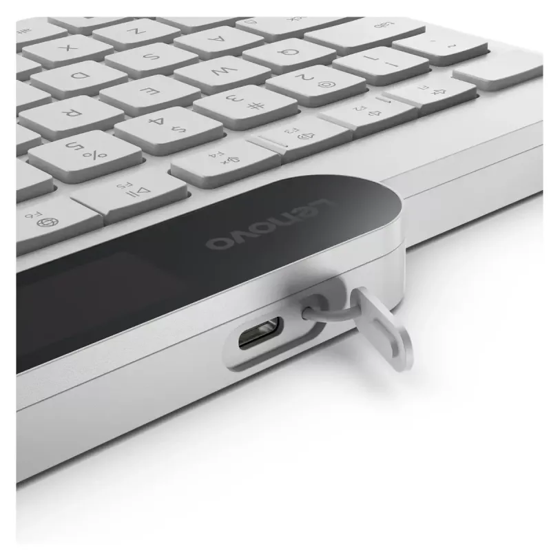 Belaidė Bluetooth klaviatūra Lenovo 800 – JAV anglų išdėstymas, savaiminio įkrovimo, balta