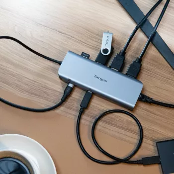 Targus Dual Video Mobile Dock su 140W EPR perdavimu, laidinis, USB 3.2 Gen 2 (3.1 Gen 2) Type-C, 140 W, 1000 Mbit/s, pilka, 10 Gbit/s