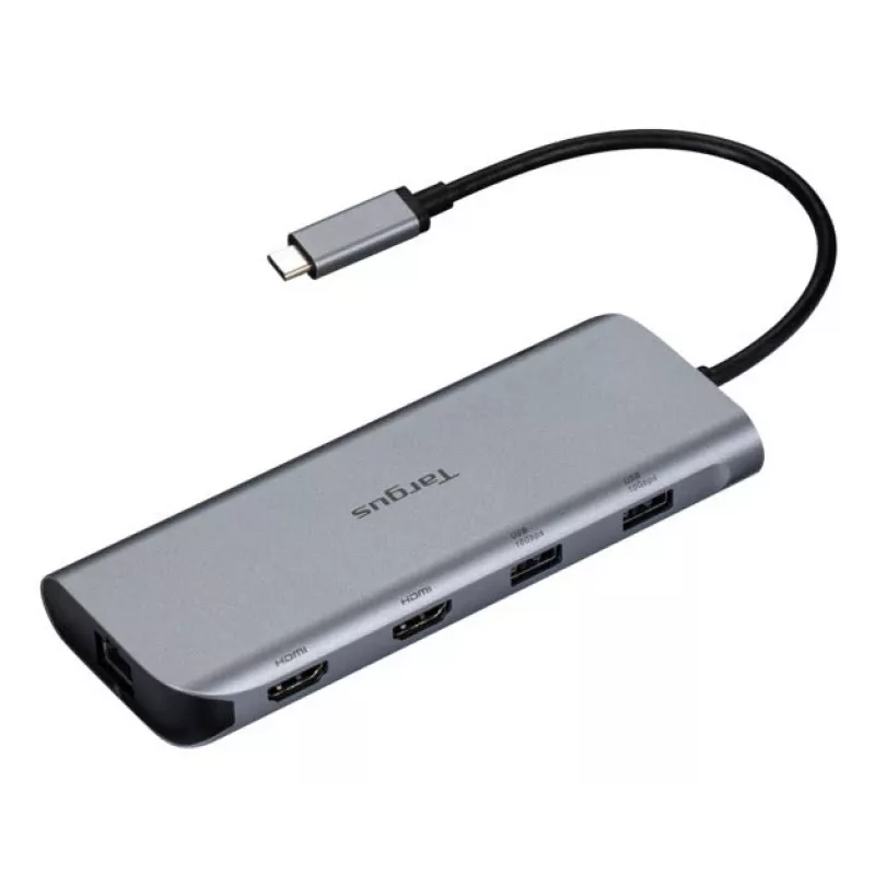 Targus Dual Video Mobile Dock su 140W EPR perdavimu, laidinis, USB 3.2 Gen 2 (3.1 Gen 2) Type-C, 140 W, 1000 Mbit/s, pilka, 10 Gbit/s