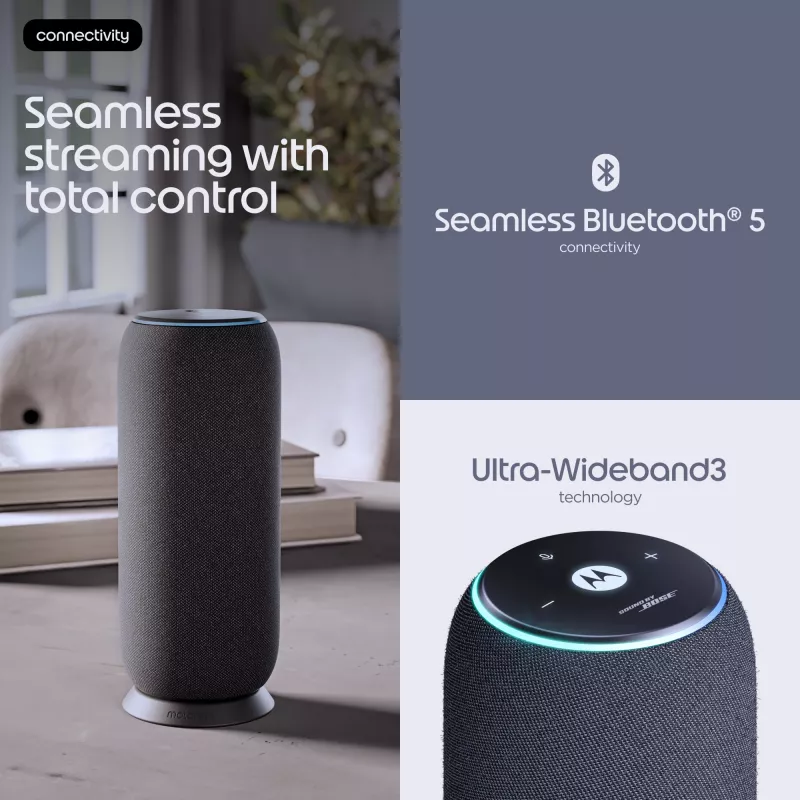 Mono nešiojamas garsiakalbis Motorola moto sound flow Carbon — 30 W RMS, USB-C, belaidis, audinio korpusas
