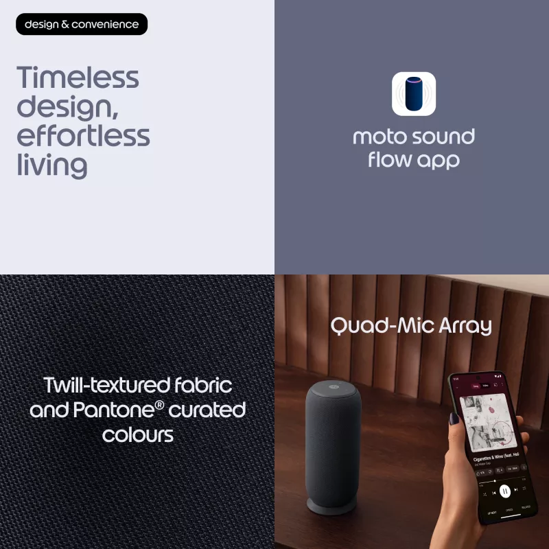 Mono nešiojamas garsiakalbis Motorola moto sound flow Carbon — 30 W RMS, USB-C, belaidis, audinio korpusas