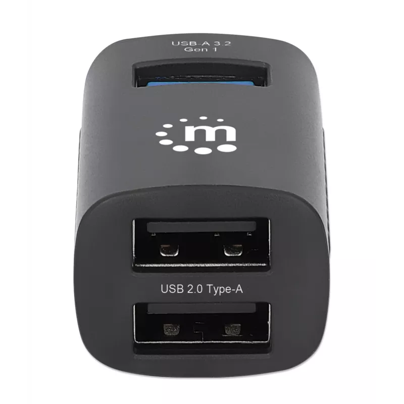 Manhattan USB-C 3 prievadų USB centras, ypač kompaktiškas, 3x USB-A prievadai (1x 5 Gbps USB 3.2 Gen1, 3x 480 Mbps USB 2.0), maitinamas iš USB