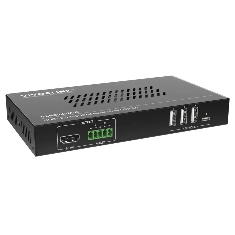 Vivolink vaizdo keitiklis VLSC242M, metalinis korpusas, HDCP 1.4/2.2, AC 110–230V, 250×200×44 mm