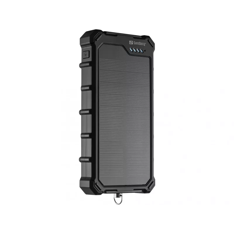 Sandberg Solar Powerbank CampLED 10000, 10000 mAh, nešiojamas saulės energijos bankas su LED lempa, juodas