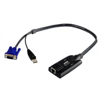 ATEN USB – VGA į Cat5e/6 KVM adapterio laidas (CPU modulis), USB, VGA, juoda, mėlyna, metalinė, RJ-45, 1 x RJ-45