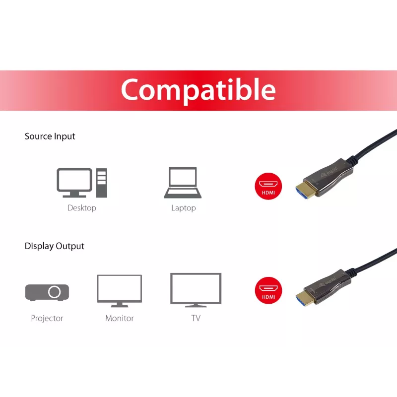 Equip HDMI 2.0 aktyvus optinis kabelis, 10 m, 4K/60Hz