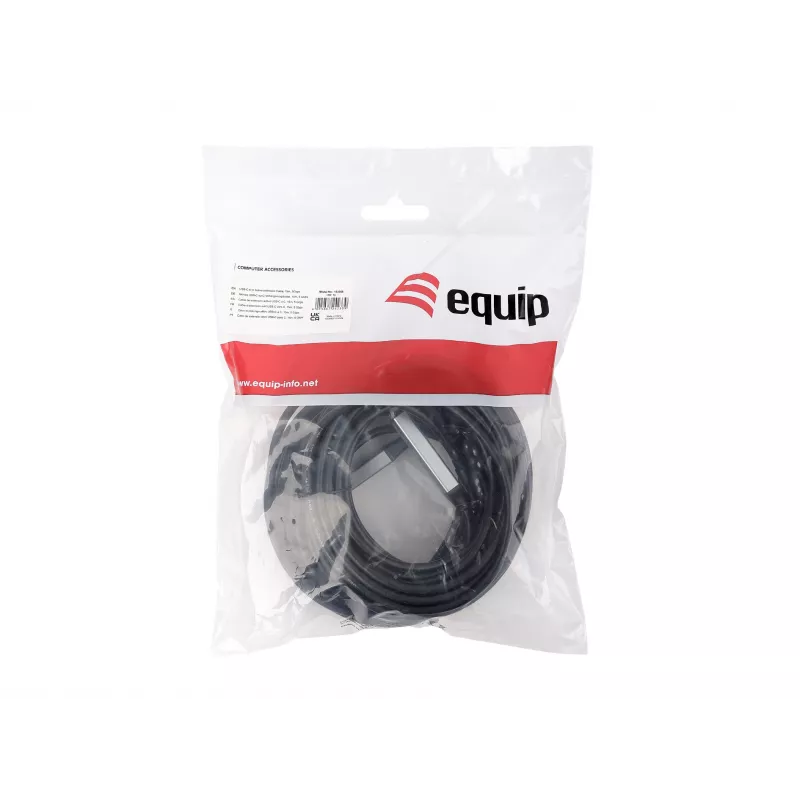 USB-C aktyvus ilginimo kabelis EQUIP 15 m, USB 3.2 Gen 1 (5 Gbps), nikeliuoti kontaktai, juodas
