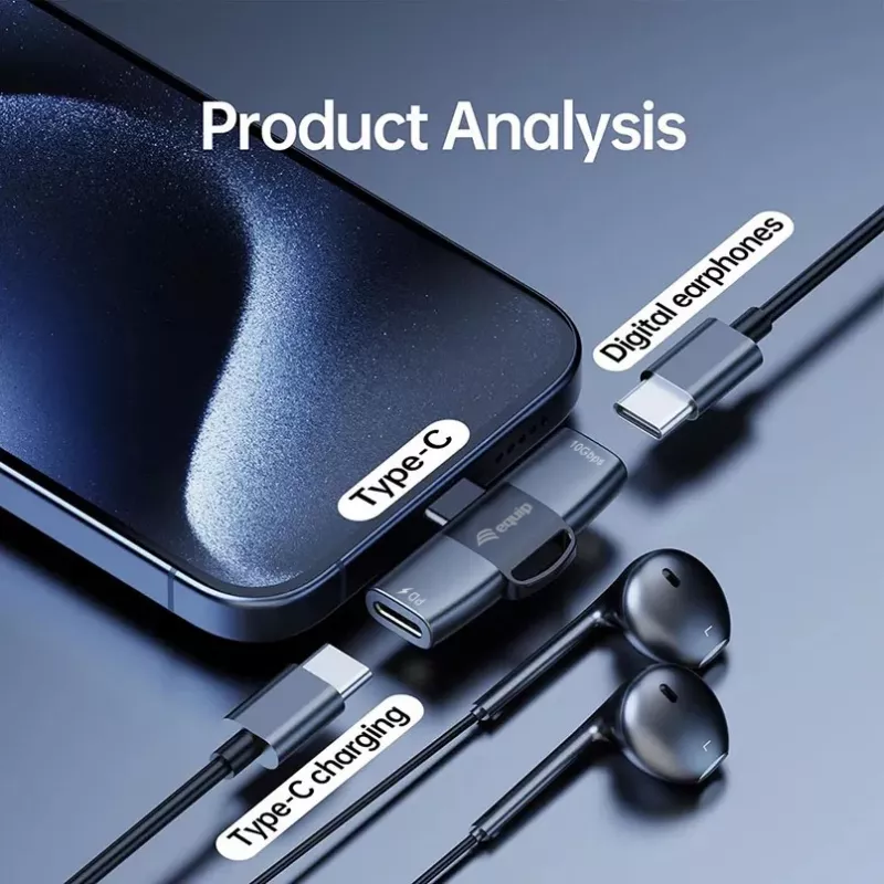 Adapteris USB-C OTG 2-in-1 EQUIP 133479 — 100W PD, 10Gbps, 1x USB-C į 2x USB-C, pilkas