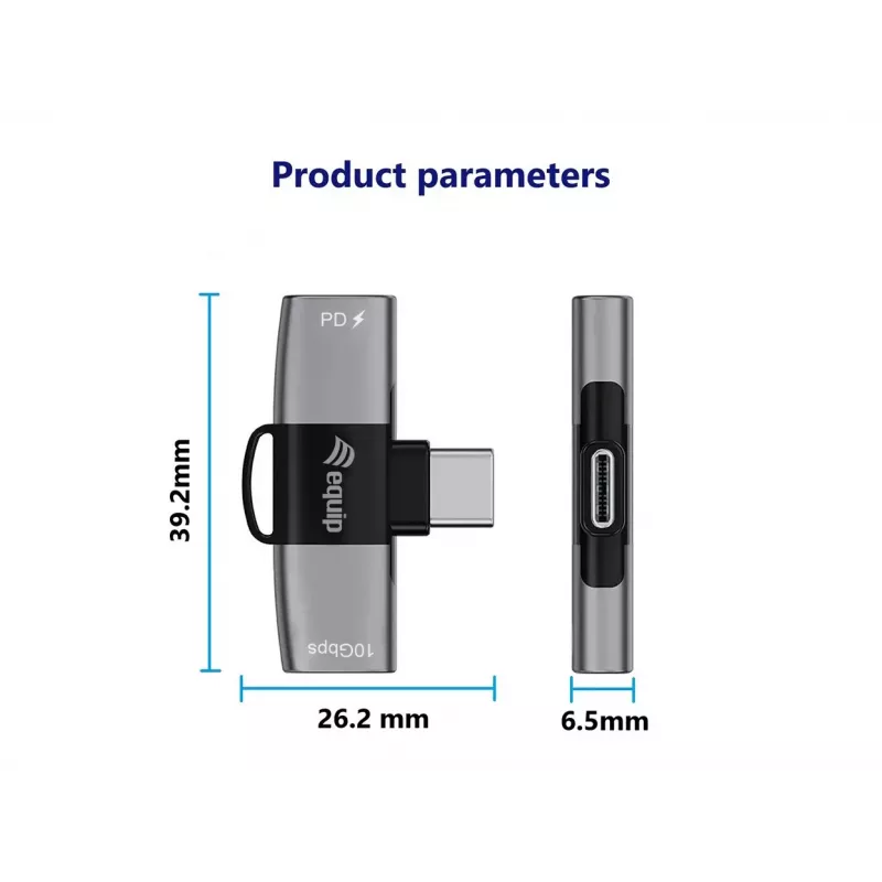 Adapteris USB-C OTG 2-in-1 EQUIP 133479 — 100W PD, 10Gbps, 1x USB-C į 2x USB-C, pilkas