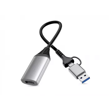 USB į HDMI adapteris EQUIP 133498 (USB-C ir USB-A jungtys, 1080p, aliuminio korpusas, pilka spalva)