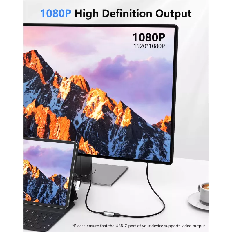 USB į HDMI adapteris EQUIP 133498 (USB-C ir USB-A jungtys, 1080p, aliuminio korpusas, pilka spalva)