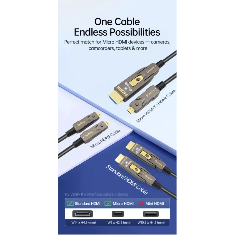 EQUIP HDMI 2.0 aktyvus optinis kabelis 15 m — atjungiamas A/D, 4K@60Hz, 18 Gbit/s, paauksuoti kontaktai