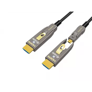 EQUIP HDMI 2.0 aktyvus optinis kabelis 30 m su nuimamais Type D ir Type A jungtimis, 4K/60Hz, 18 Gbit/s, paauksuotais kontaktais
