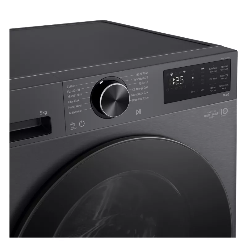 LG F2X50S9TBB skalbimo mašina Priekinis pakrovimas 9 kg 1170 aps./min. Juoda