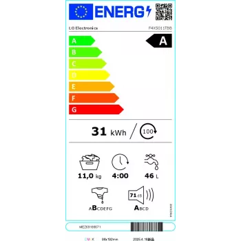 LG F4X5011TBB, 11 kg, 1400 aps/min, juoda, priekinio pakrovimo skalbimo mašina