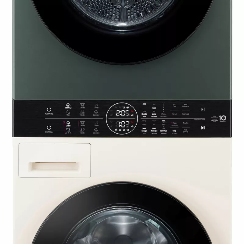 Skalbimo džiovinimo mašina LG WT1210EGF laisvai pastatoma, priekinė, 22 kg, 1400 aps./min., Žalia/Balta