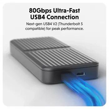 SSD korpusas Hyper HD2500GL, skirtas M.2 PCIe SSD (USB4 Gen4, USB‑C), juodas