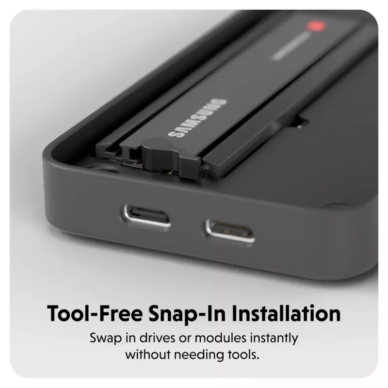 SSD korpusas Hyper HD2500GL, skirtas M.2 PCIe SSD (USB4 Gen4, USB‑C), juodas