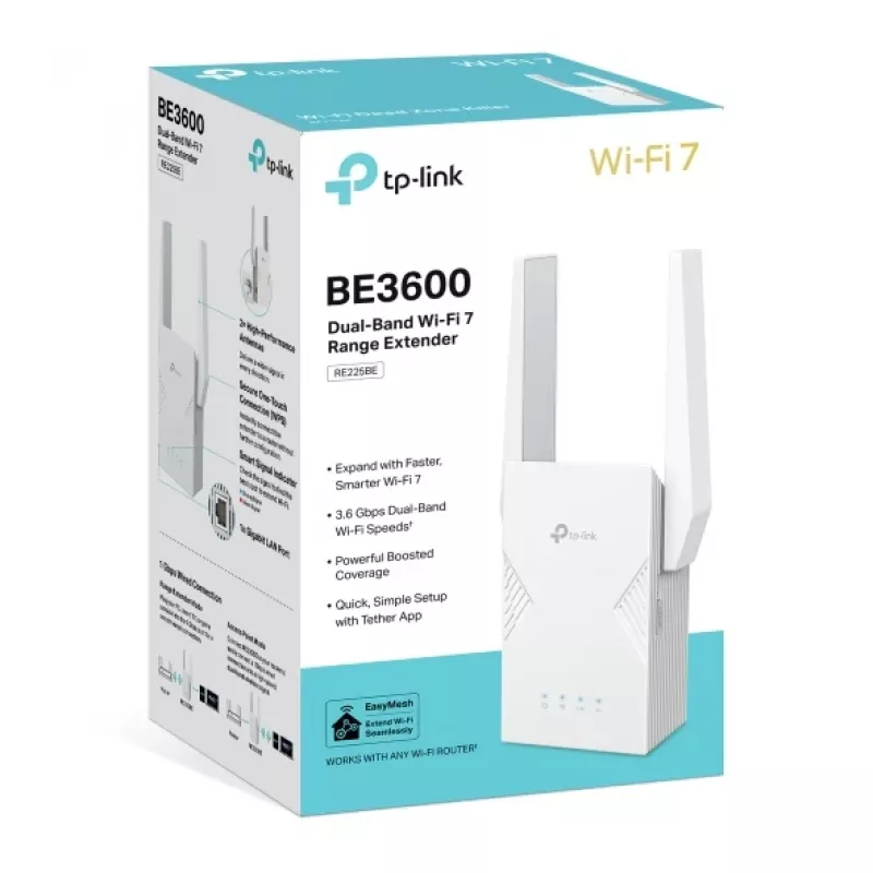 WiFi stiprintuvas TP-Link RE225BE 2,4 GHz / 5 GHz Wi-Fi 7