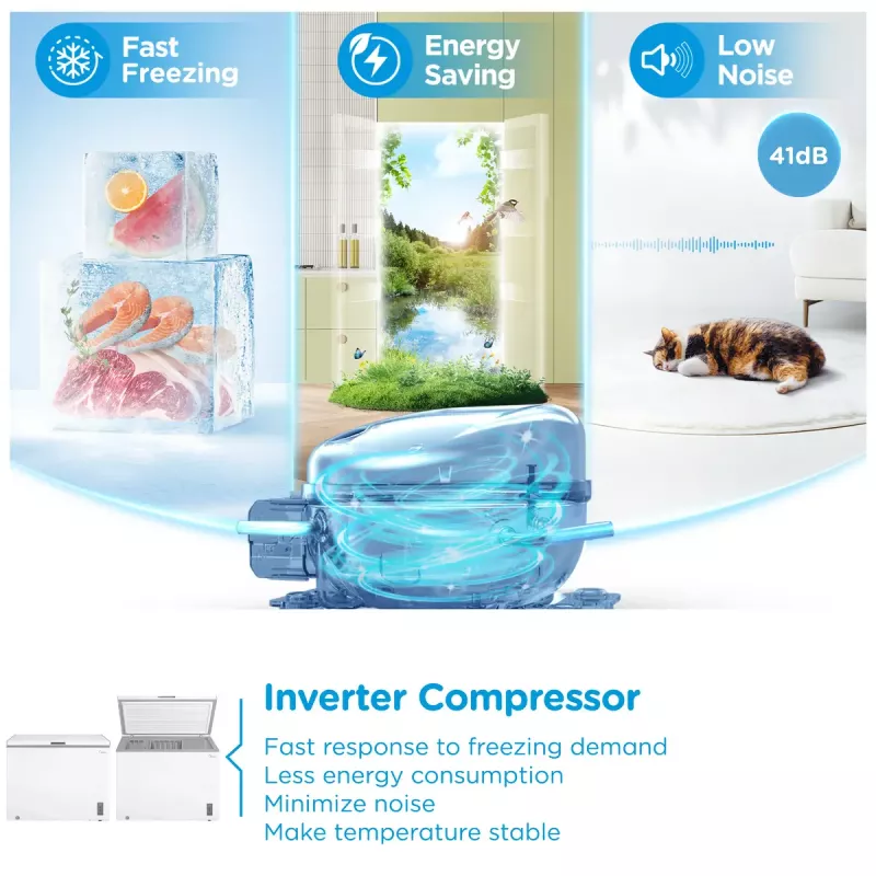 Šaldymo skrynia Midea MDRC411FZE01 – 293 L, E energijos klasė, 14 kg/24h užšaldymas, balta