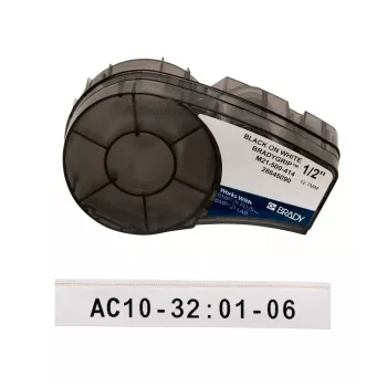Lipni etiketė nuolatiniam spausdinimui Brady M21-500-414 – juoda ant balto, 1,3 cm aukštis, 3,05 m ilgis