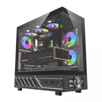 Kompiuterio korpusas DarkFlash DS950V su priekiniu ekranu (juodas) ir 6 iš anksto sumontuotais ventiliatoriais