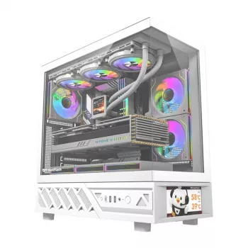 Kompiuterio korpusas DarkFlash DS950V su įmontuotu ekranu, baltas, komplekte 6 ventiliatoriai