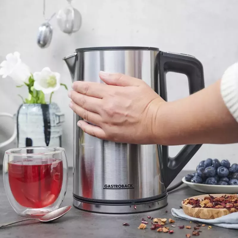 Elektrinis virdulys GASTROBACK Design Cool Touch 1,5 L 2200 W, Nerūdijantis plienas/Juoda