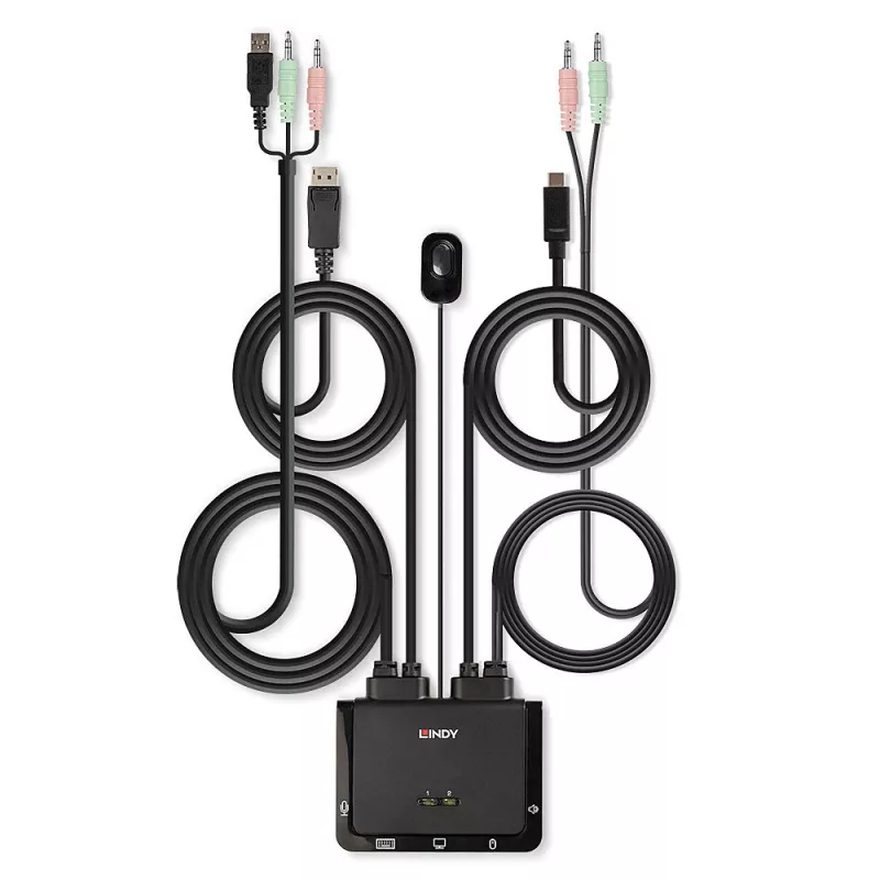Lindy 2 prievadų DisplayPort 1.2, USB Type C, USB 2.0 ir garso KVM jungiklis