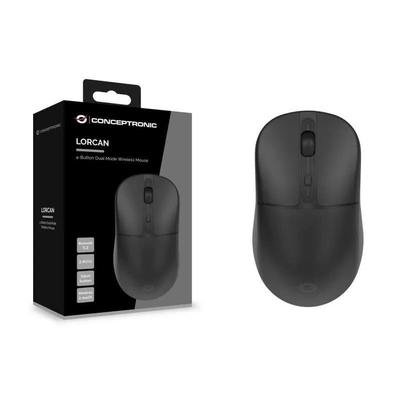 Conceptronic LORCAN04B belaidė pelė su 4 mygtukais, Bluetooth 5.2 ir 2,4 GHz