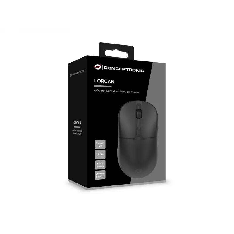 Conceptronic LORCAN04B belaidė pelė su 4 mygtukais, Bluetooth 5.2 ir 2,4 GHz