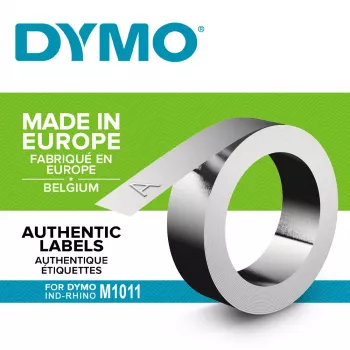 DYMO Rhino aliuminio įspaudimo etiketės | 12 mm x 3,65 m | lipnios | suderinamos su Rhino M1011 įspaudimo įrenginiu | atsparios orams | idealios „pasidaryk pats“ ir statyboms | pagamintos Europoje