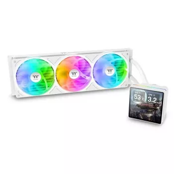 Skysčio aušintuvas Thermaltake TH360 V3 Ultra ARGB — 3x 120 mm ventiliatoriai, 500–2500 RPM, 12 V, baltas