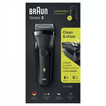 Braun Series 3 301s folijinis skustuvas su trimeriu, juodas