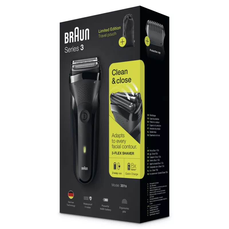 Braun Series 3 301s folijinis skustuvas su trimeriu, juodas