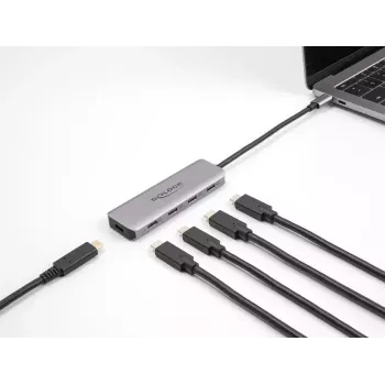 DeLOCK USB 3.2 Gen 1 HUB 4x USB-C 5 Gbps pilkas metalinis