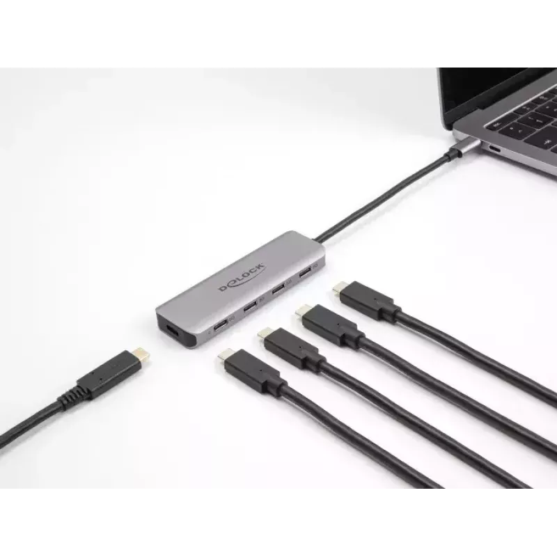 DeLOCK USB 3.2 Gen 1 HUB 4x USB-C 5 Gbps pilkas metalinis