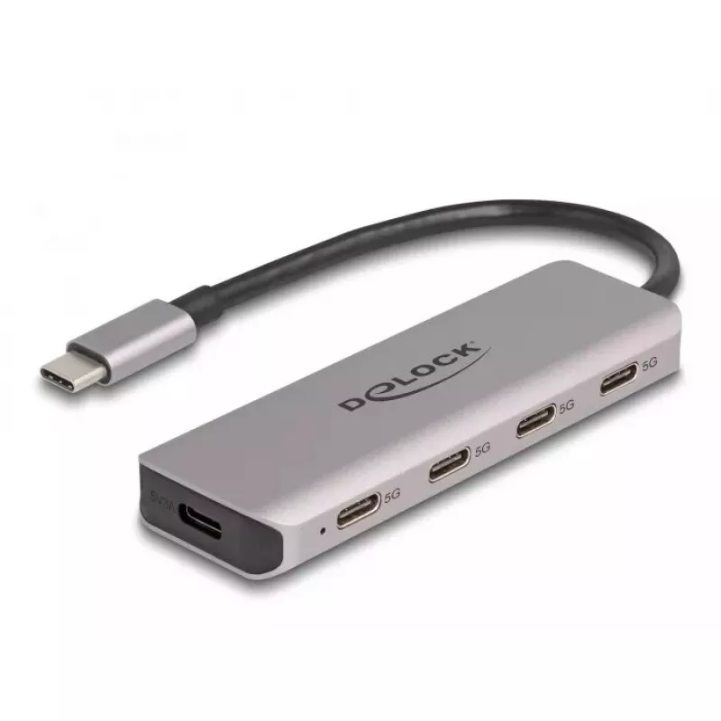 DeLOCK USB 3.2 Gen 1 HUB 4x USB-C 5 Gbps pilkas metalinis