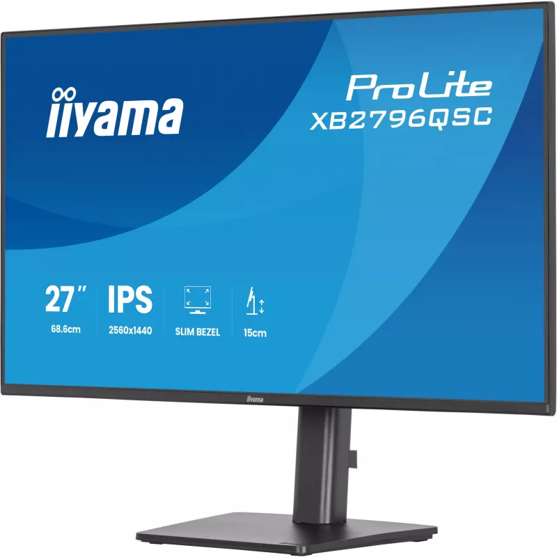 IIYAMA ProLite XB2796QSC-B1 27 colių IPS QHD 2560x1440 LED monitorius, 4 ms, USB-C, garsiakalbiai, aukštis reguliuojamas, VESA