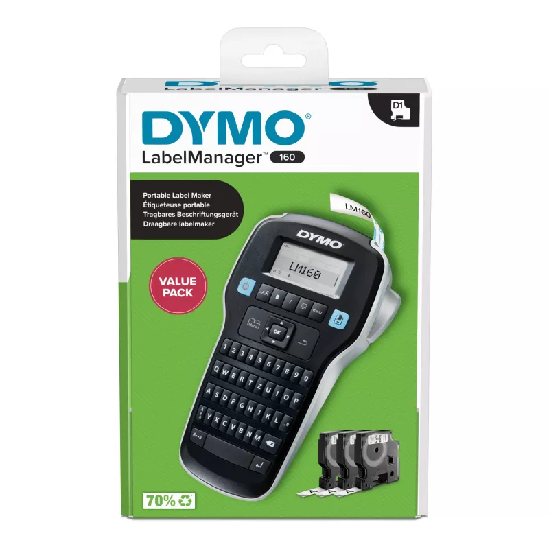 Dymo LabelManager 160 nešiojamas etikečių spausdintuvas, 160 x 160 DPI, 12 mm/s, D1 kasetės, QWERTZ klaviatūra