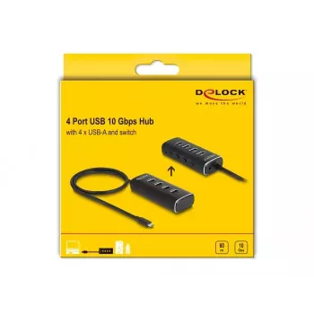 DeLOCK 4 prievadų USB centras 10 Gbps Type-C 60 cm kabelis su jungikliais