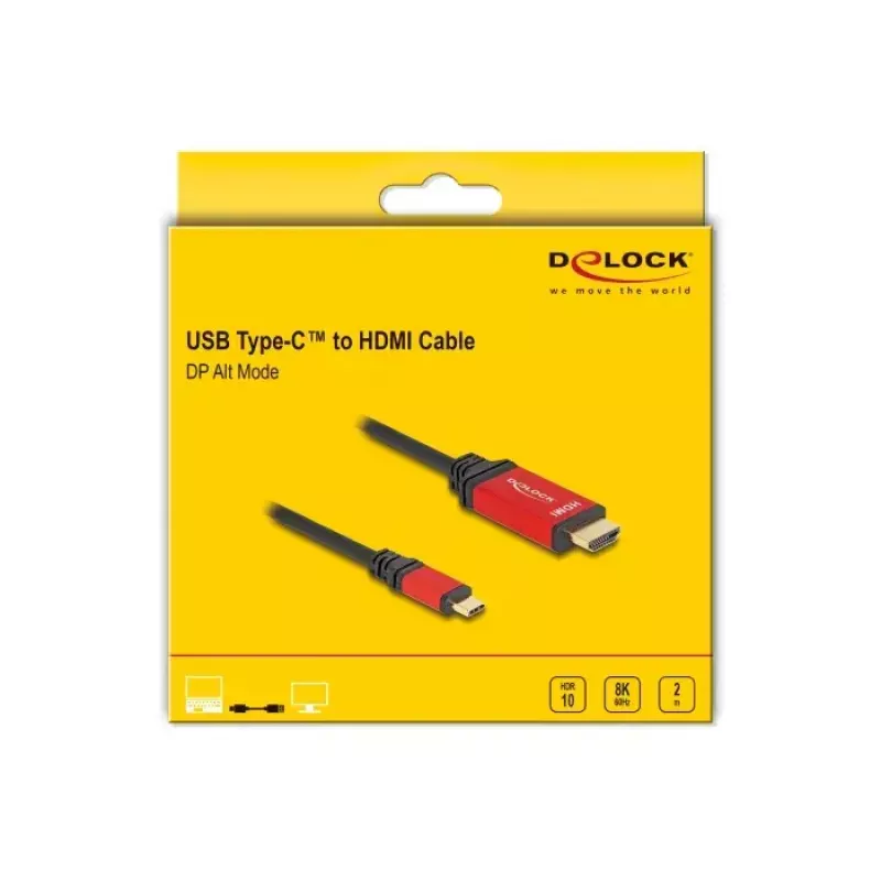 DeLOCK USB Type-C į HDMI laidas DP Alt režimas 8K 60Hz HDR 2m raudonas