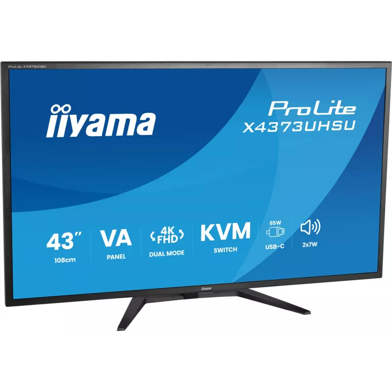 IIYAMA ProLite X4373UHSU-B2 43 colių LED 4K Ultra HD monitorius, 3840×2160, VA skydelis, 3 ms, 450 cd/m², USB 3.2 šakotuvas, garsiakalbiai, VESA, juodas