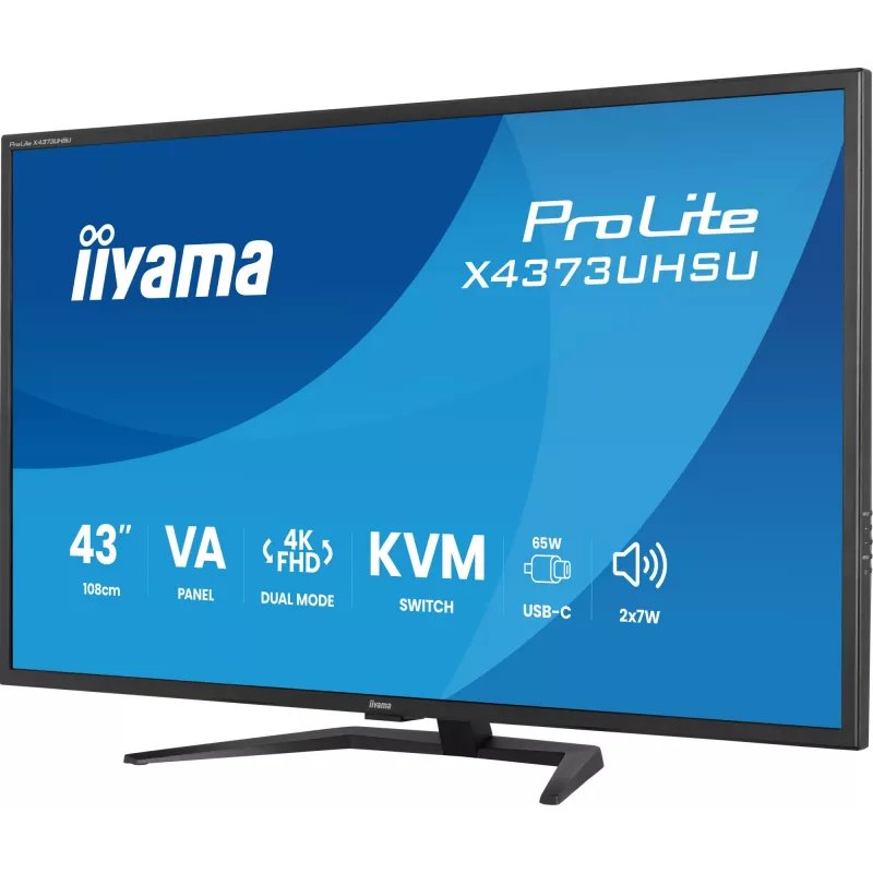 IIYAMA ProLite X4373UHSU-B2 43 colių LED 4K Ultra HD monitorius, 3840×2160, VA skydelis, 3 ms, 450 cd/m², USB 3.2 šakotuvas, garsiakalbiai, VESA, juodas