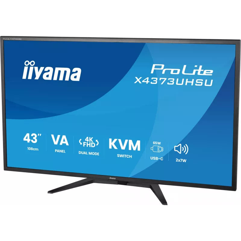 IIYAMA ProLite X4373UHSU-B2 43 colių LED 4K Ultra HD monitorius, 3840×2160, VA skydelis, 3 ms, 450 cd/m², USB 3.2 šakotuvas, garsiakalbiai, VESA, juodas