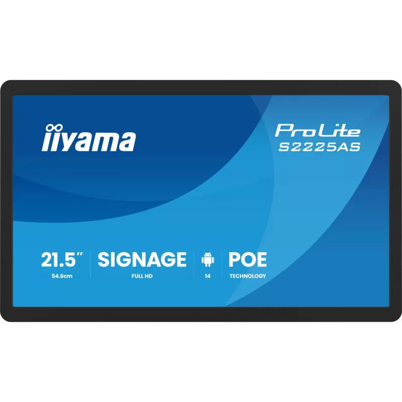 IIYAMA ProLite S2225AS-B1P skaitmeninės reklamos ekranas 54,6 cm (21,5 colių) LCD Wi-Fi 500 cd/m² Full HD juodas su įtaisytuoju Android procesoriumi 24/7