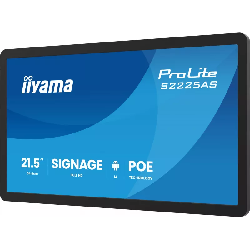 IIYAMA ProLite S2225AS-B1P skaitmeninės reklamos ekranas 54,6 cm (21,5 colių) LCD Wi-Fi 500 cd/m² Full HD juodas su įtaisytuoju Android procesoriumi 24/7
